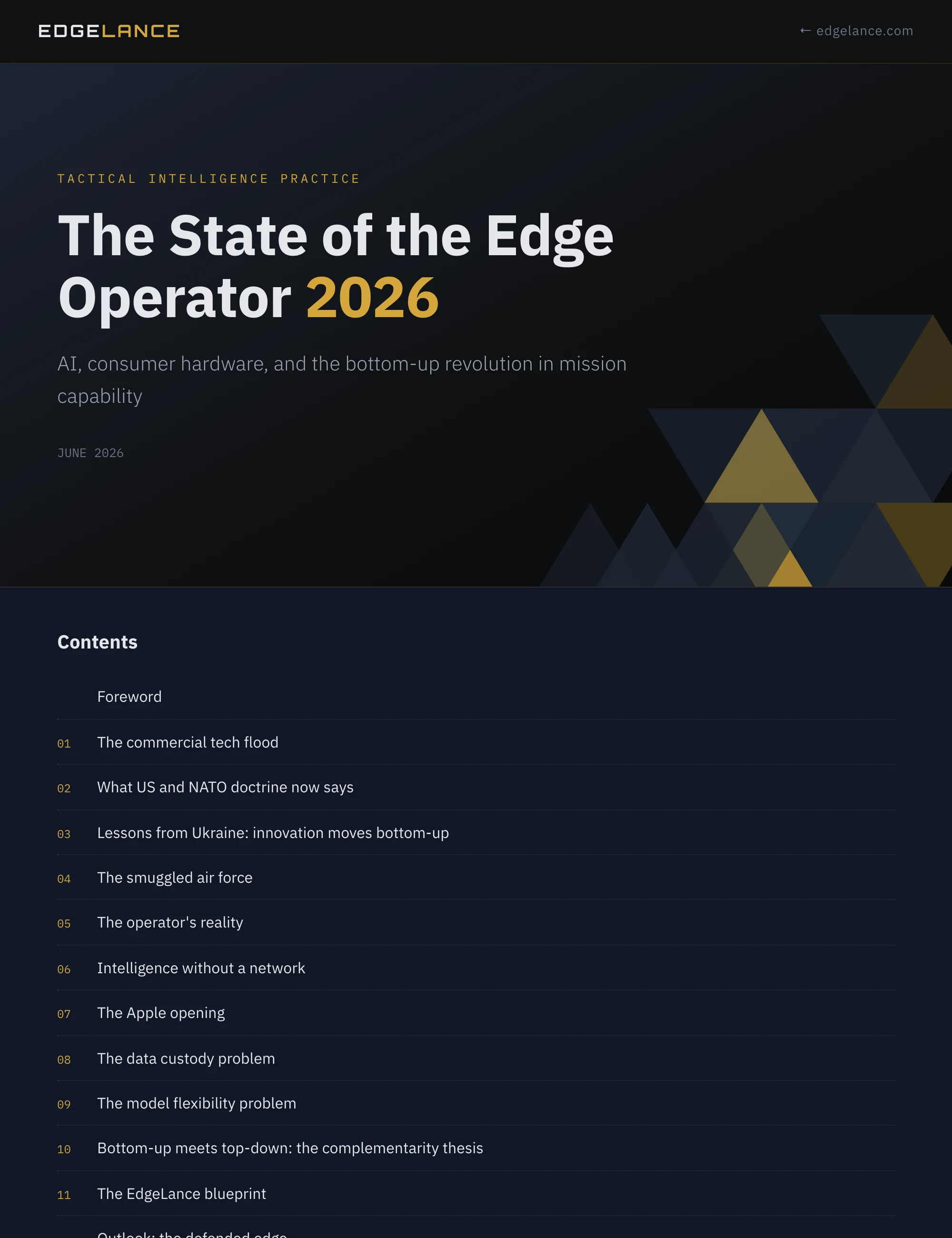 Cover of The State of the Edge Operator 2026 report showing the title page and table of contents